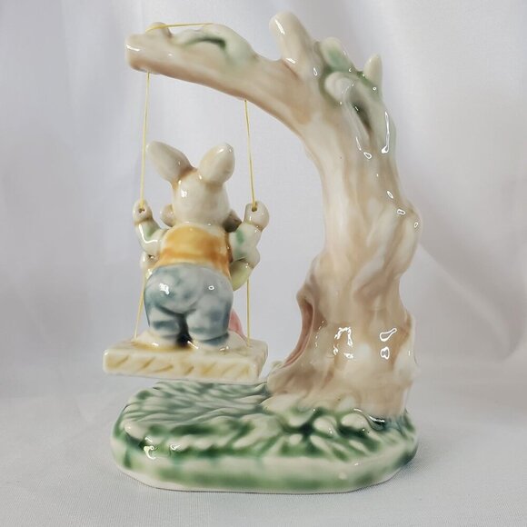 Tales of Bunny Hollow Ceramic Young Bunnies Tree Swing VTG 1993 Albert E Price - Picture 4 of 14